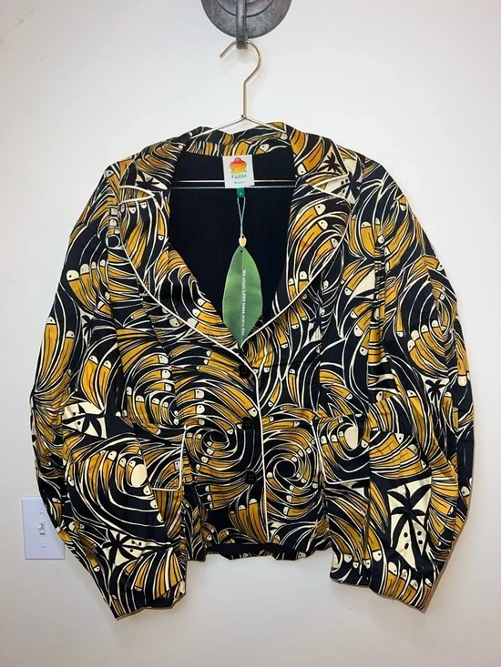 Farm Rio Toucan Spirals Blazer NWT Off White Tropical Print Jacket S - Picture 3 of 16
